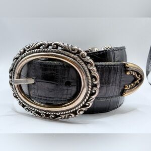 Brighton Reversible Western Belt Black and Brown Embossed Leather Belt Small Y2K